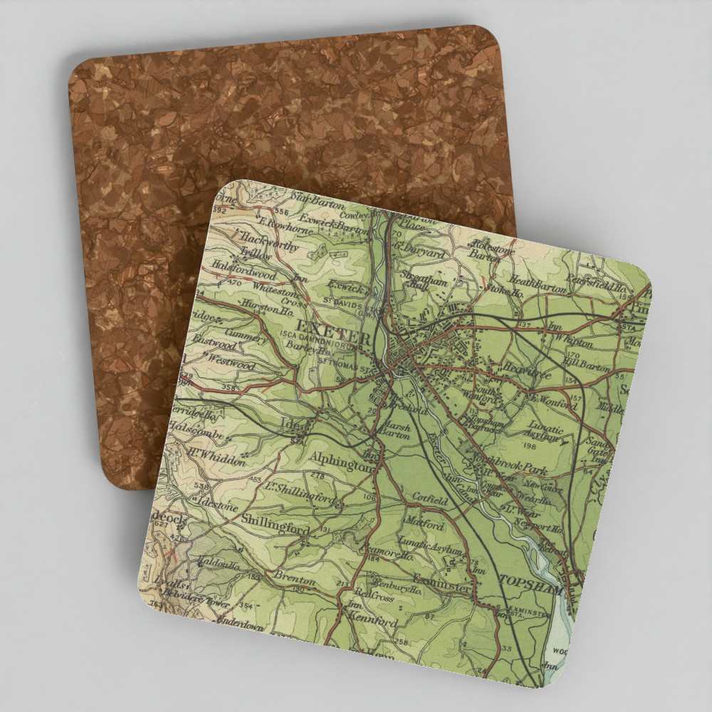 Exeter historic map coaster, Bartholomew Half-Inch, 1903