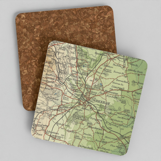 Wrexham historic map coaster, Bartholomew Half-Inch, 1902