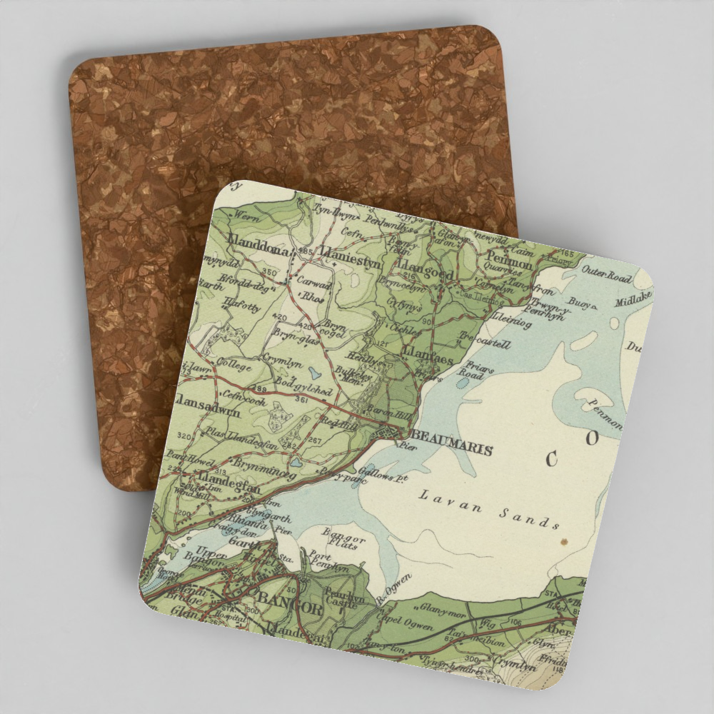 Beaumaris historic map coaster, Bartholomew Half-Inch, 1904