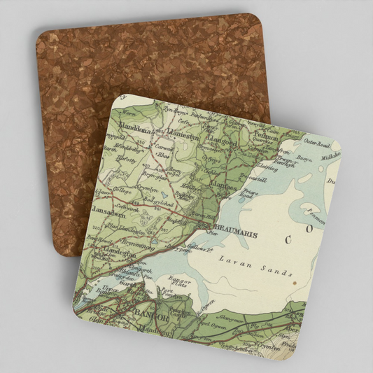 Beaumaris historic map coaster, Bartholomew Half-Inch, 1904