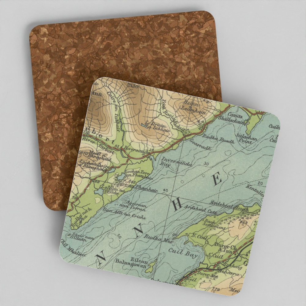 Loch Linnhe historic map coaster, Bartholomew Half-Inch, 1903