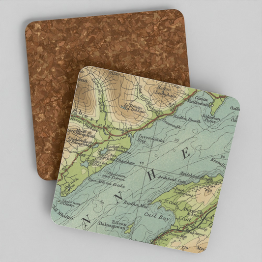 Loch Linnhe historic map coaster, Bartholomew Half-Inch, 1903