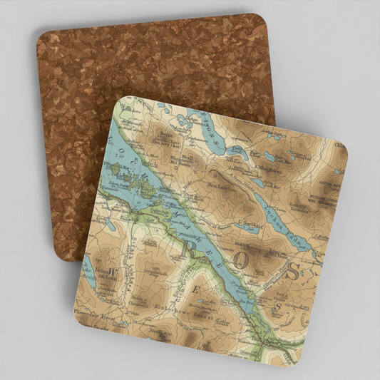 Loch Maree historic map coaster, Bartholomew Half-Inch, 1902