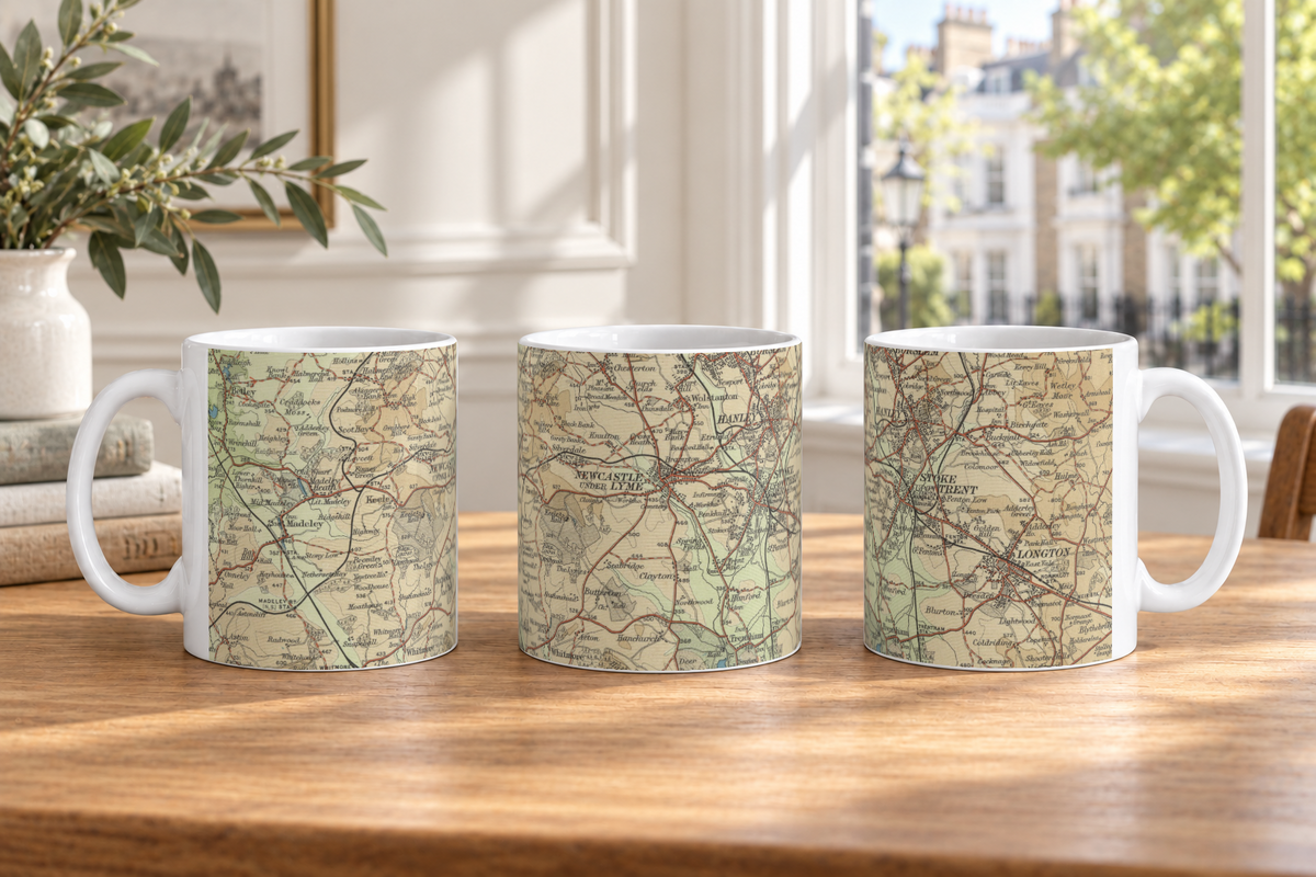 Stoke on Trent historic map mug, Bartholomew Half-Inch, 1902