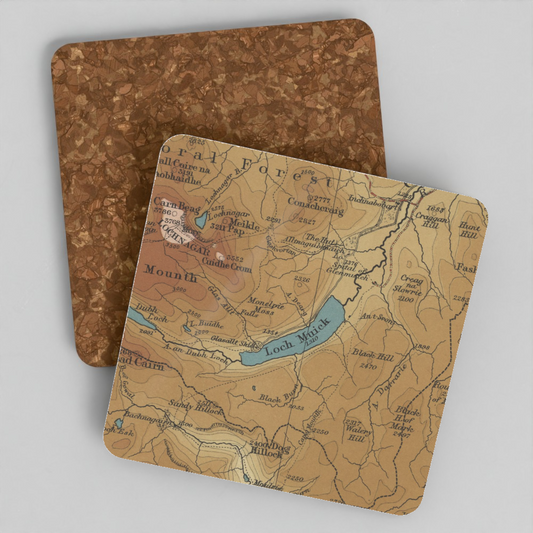 Loch Muick historic map coaster, Bartholomew Half-Inch, 1902