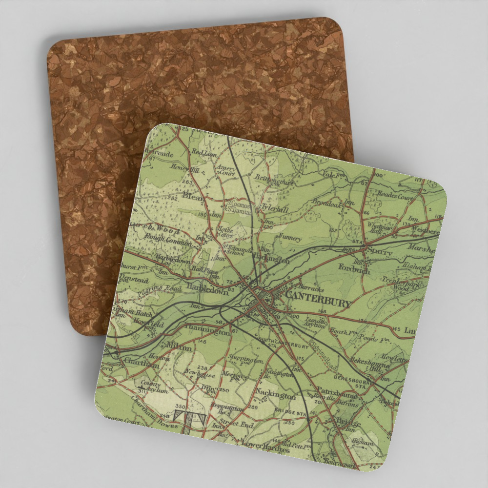Canterbury historic map coaster, Bartholomew Half-Inch, 1904