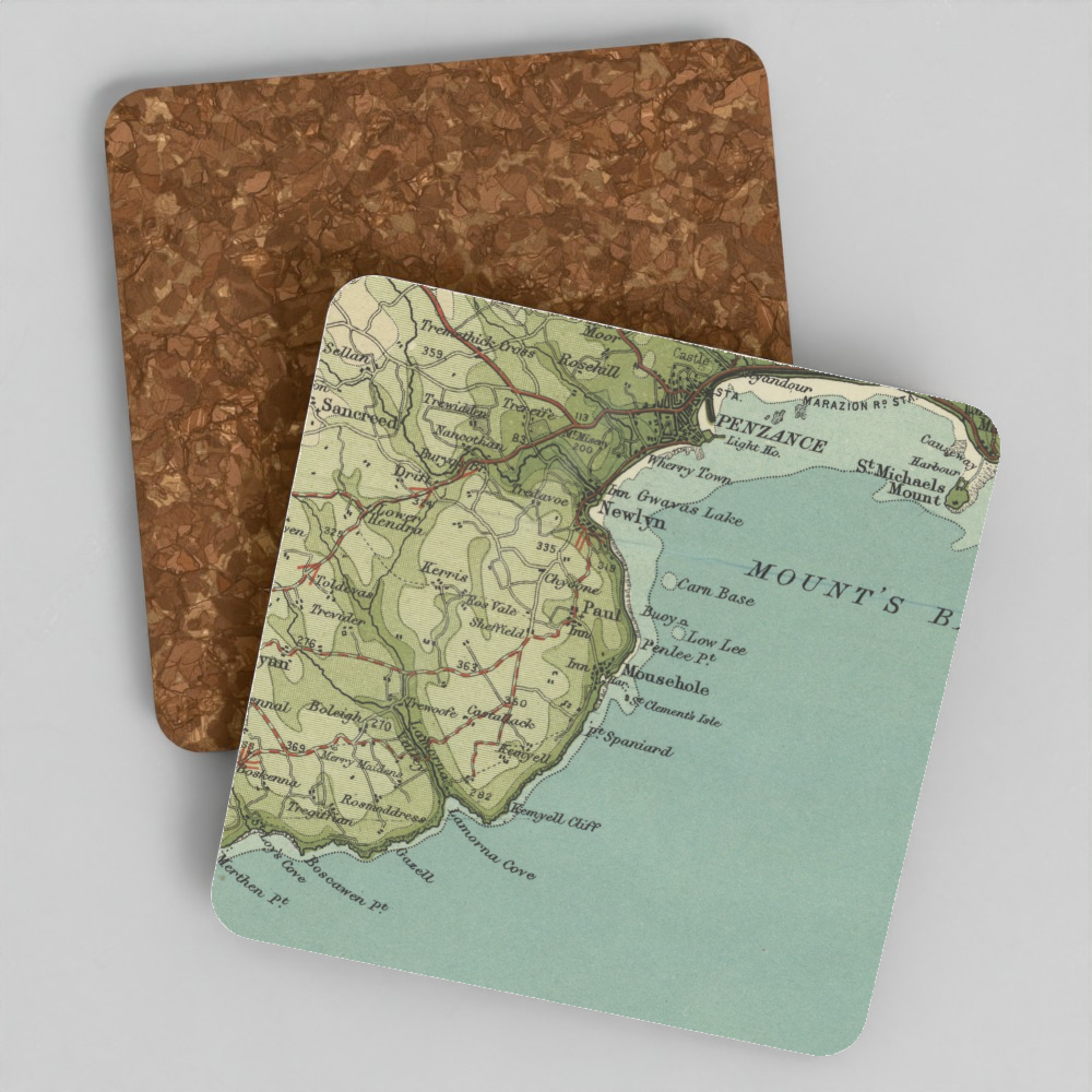 Mousehole historic map coaster, Bartholomew Half-Inch, 1903