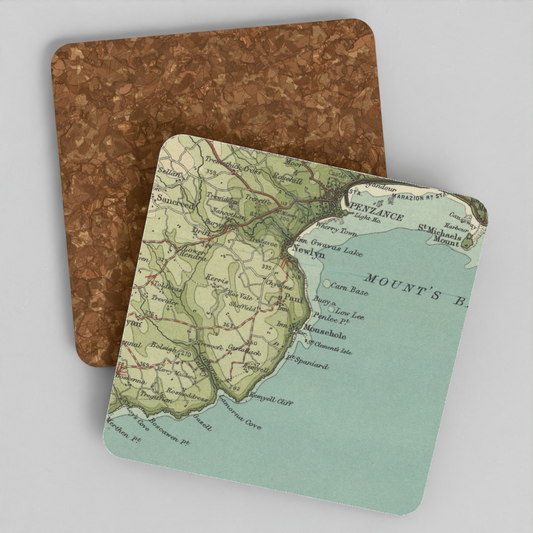 Mousehole historic map coaster, Bartholomew Half-Inch, 1903