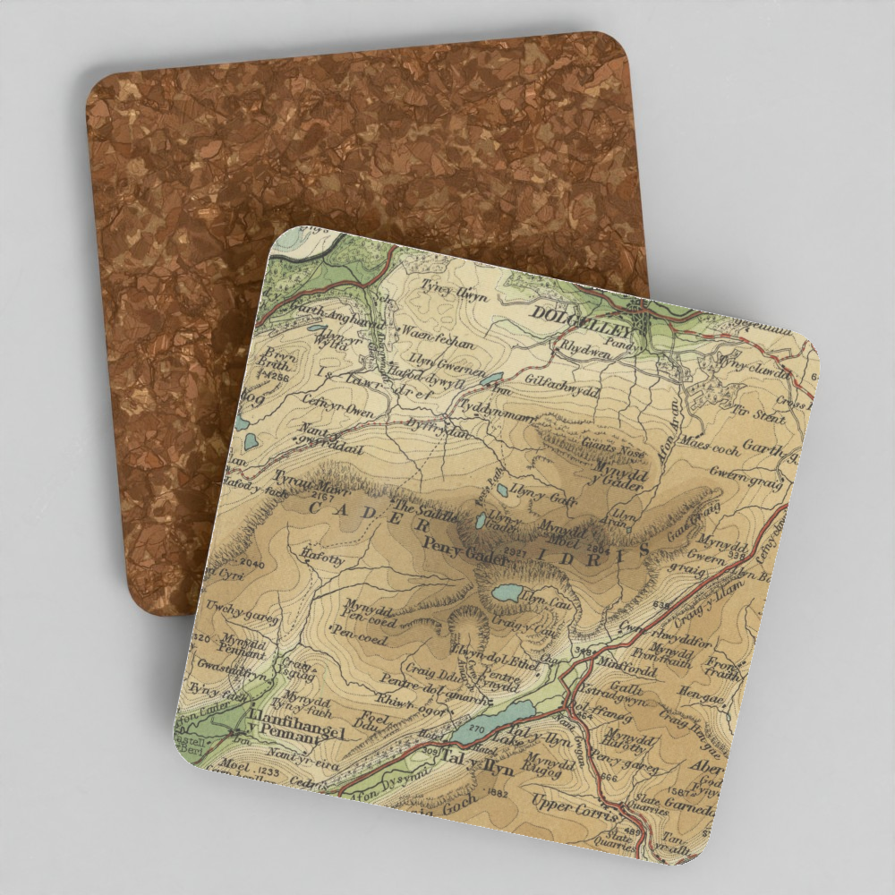 Cader Idris historic map coaster, Bartholomew Half-Inch, 1905