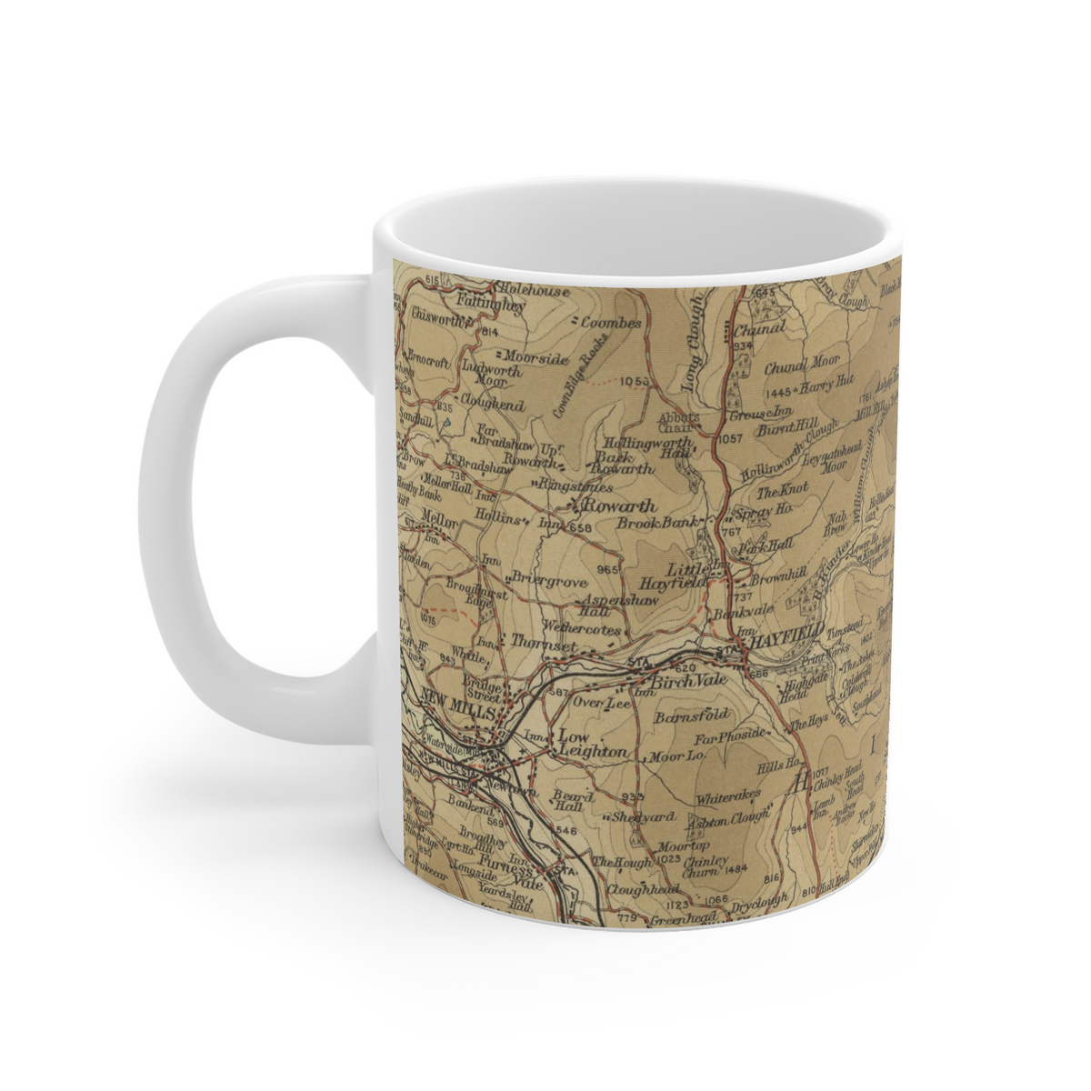 Kinder Scout historic map mug, Bartholomew Half-Inch, 1904