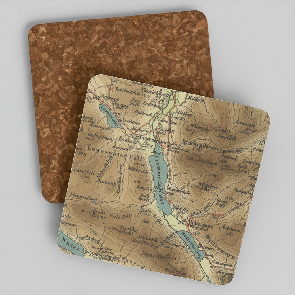 Crummock Water historic map coaster, Bartholomew Half-Inch, 1903