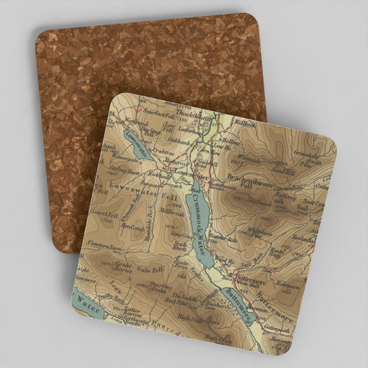 Crummock Water historic map coaster, Bartholomew Half-Inch, 1903