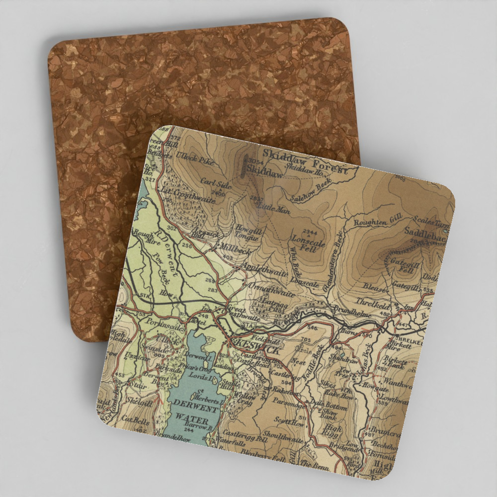 Latrigg historic map coaster, Bartholomew Half-Inch, 1903