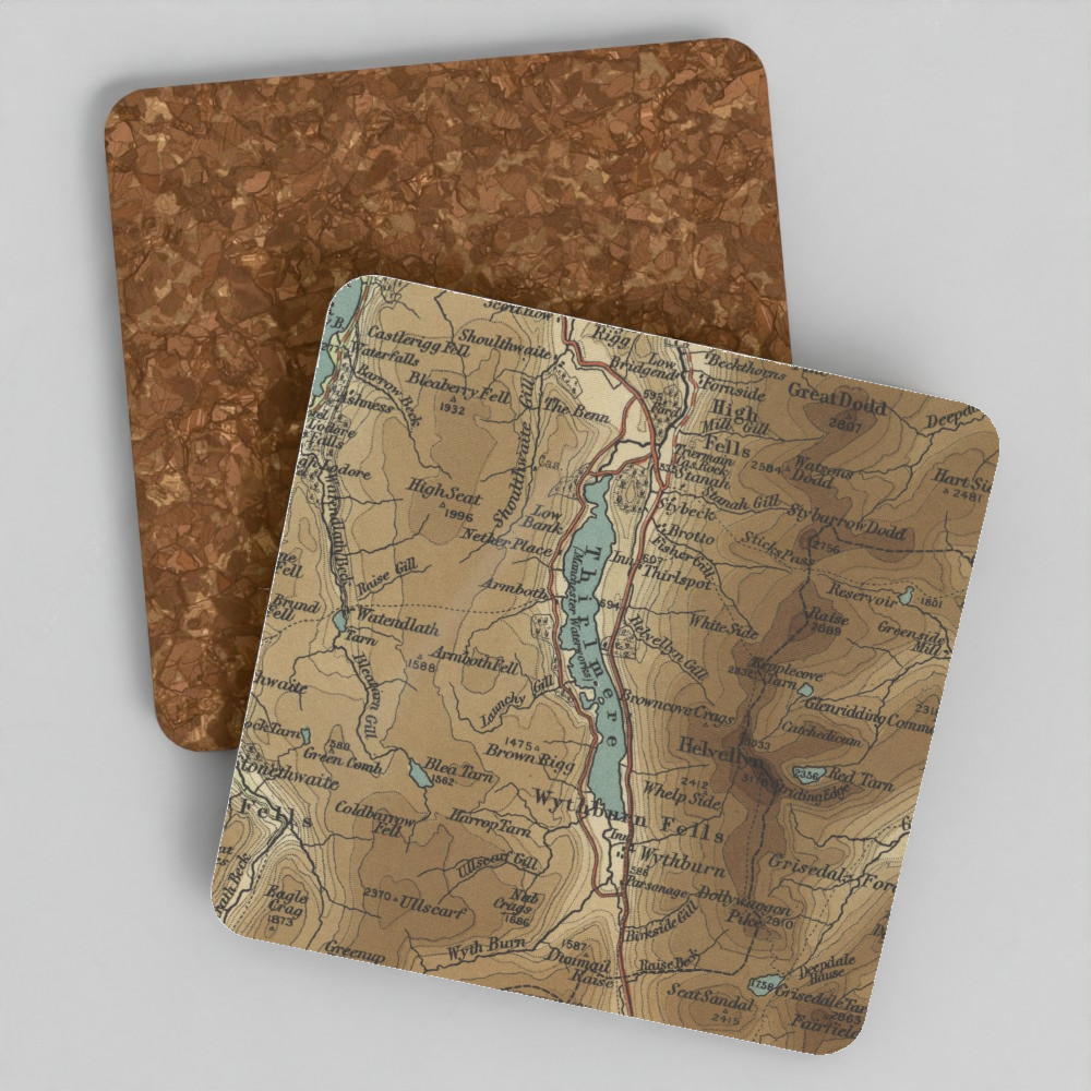 Thirlmere historic map coaster, Bartholomew Half-Inch, 1903