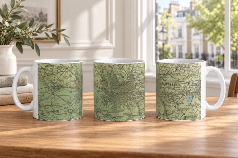 Manchester historic map mug, Bartholomew Half-Inch, 1904