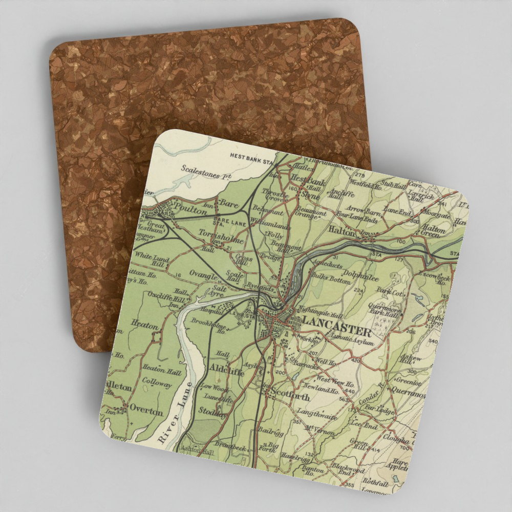Lancaster historic map coaster, Bartholomew Half-Inch, 1905