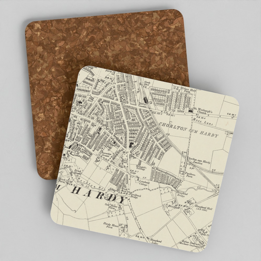 Chorlton-cum-Hardy historic map coaster, Ordnance Survey 6-inch, Second Edition