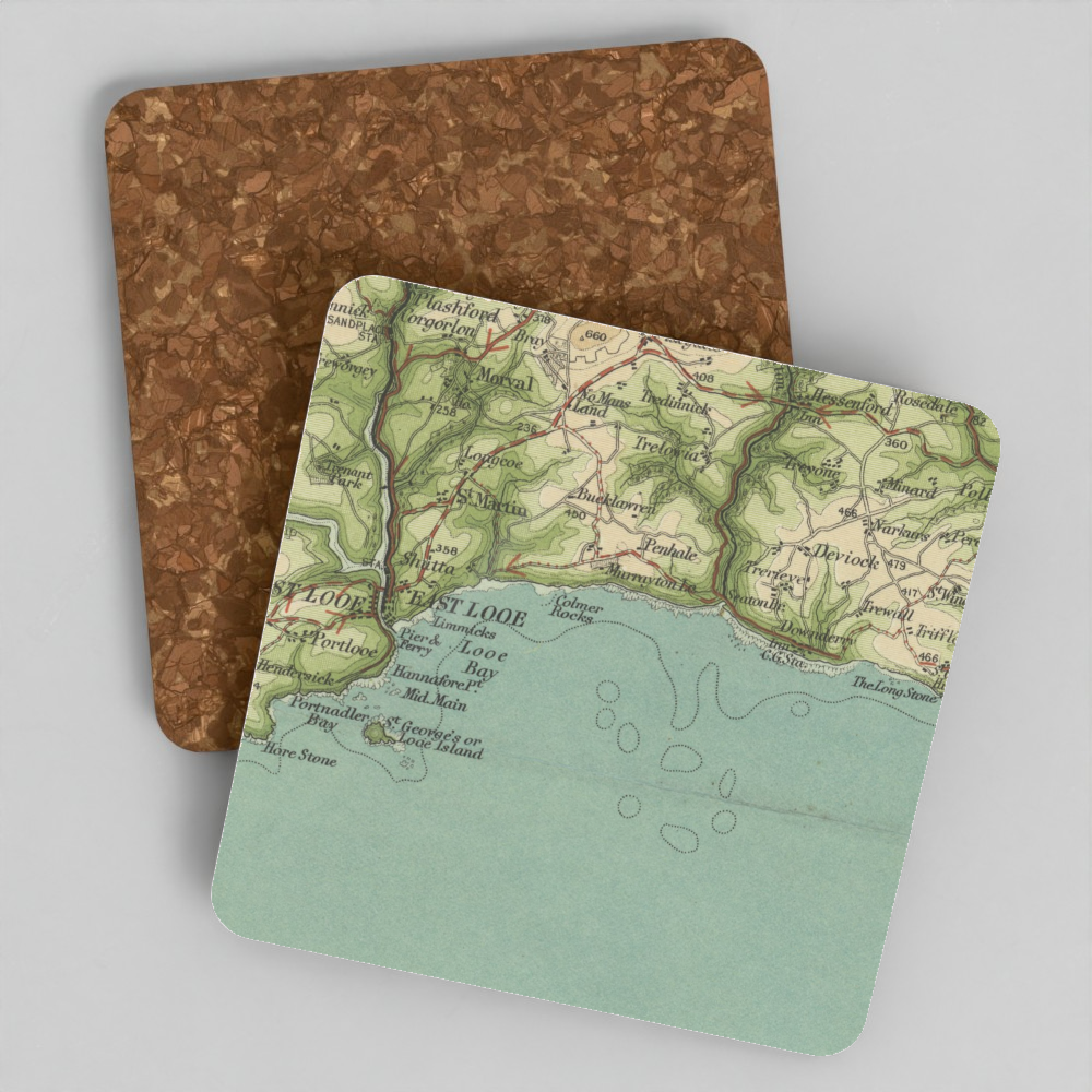 Looe historic map coaster, Bartholomew Half-Inch, 1903