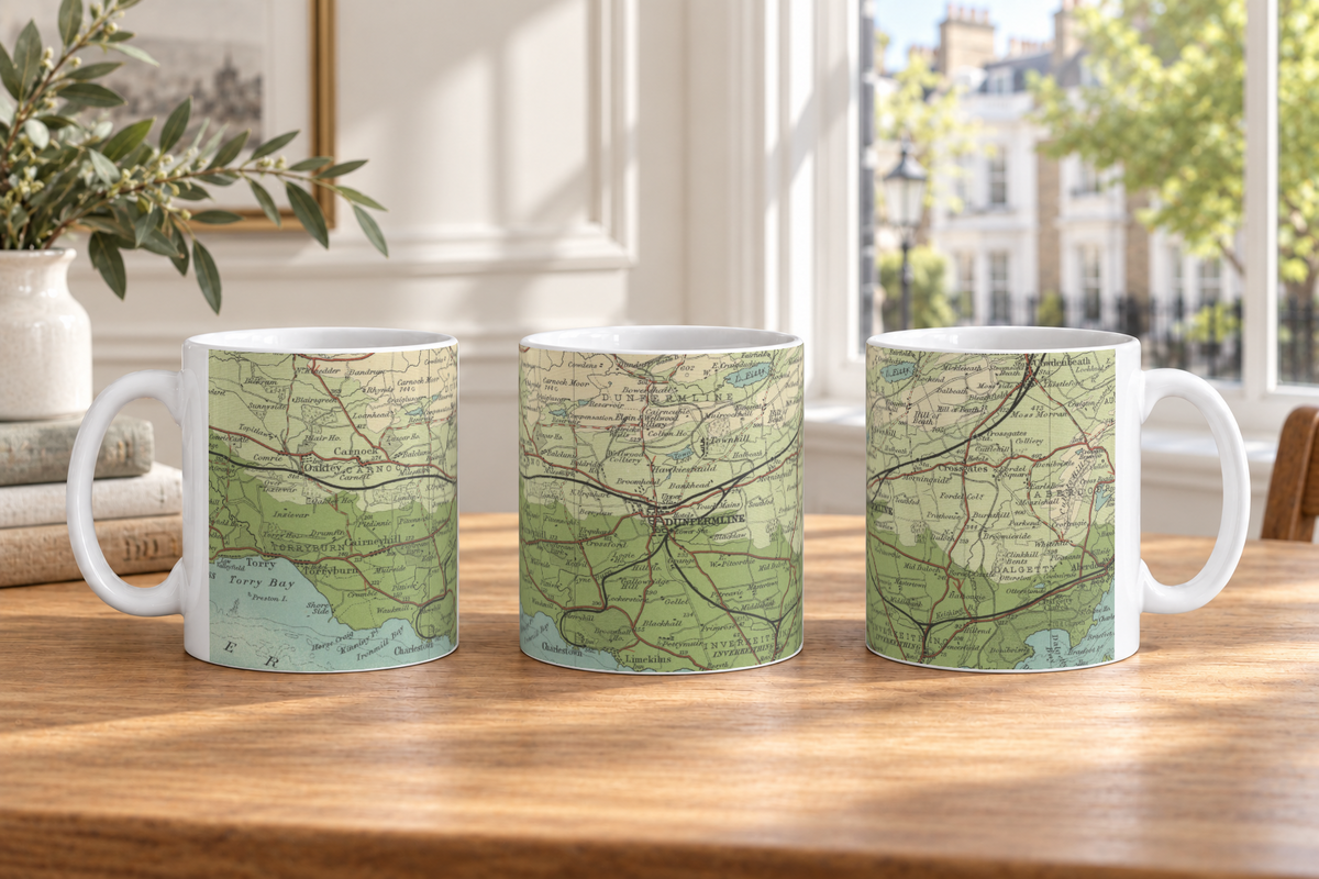 Dunfermline historic map mug, Bartholomew Half-Inch, 1903