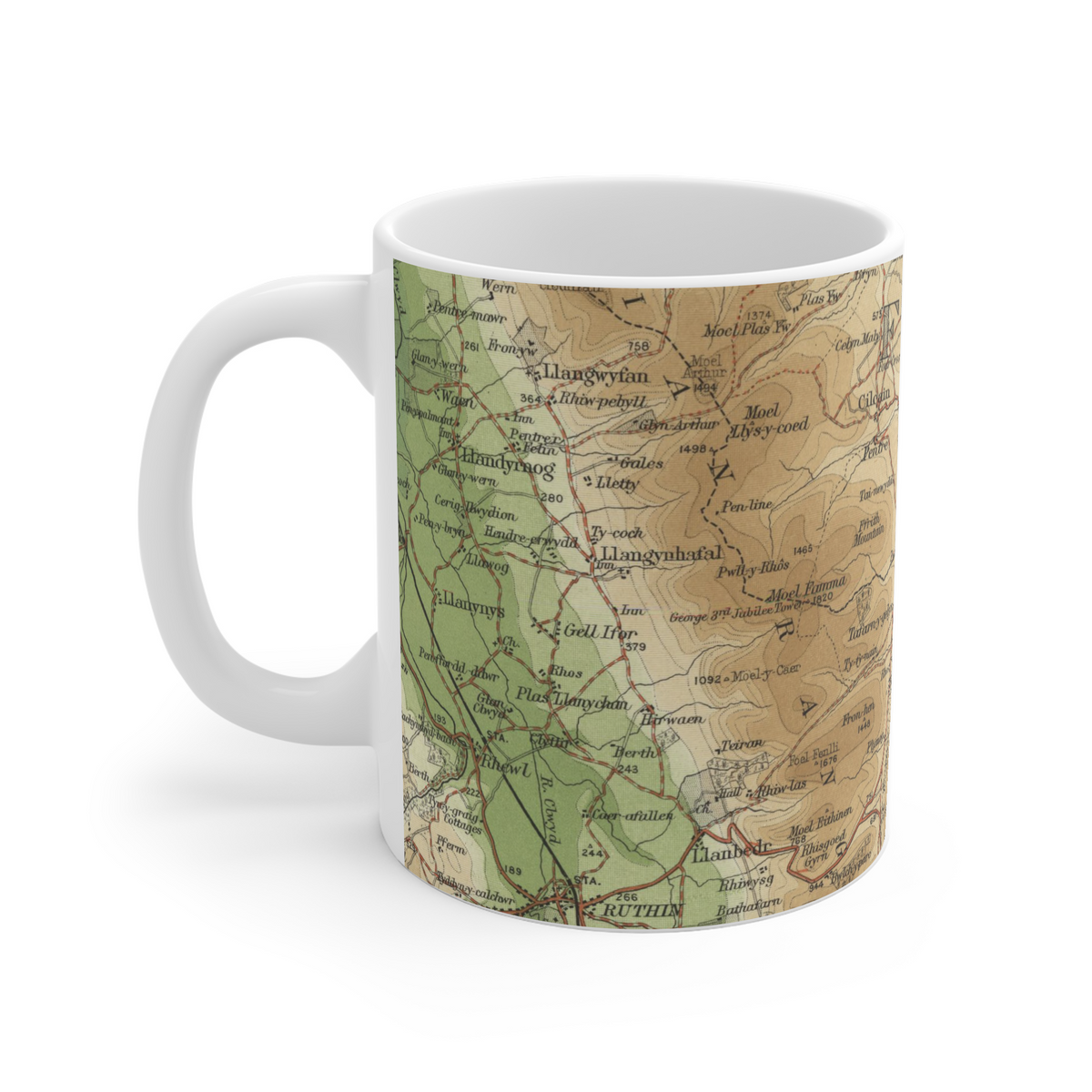 Moel Famau historic map mug, Bartholomew Half-Inch, 1902