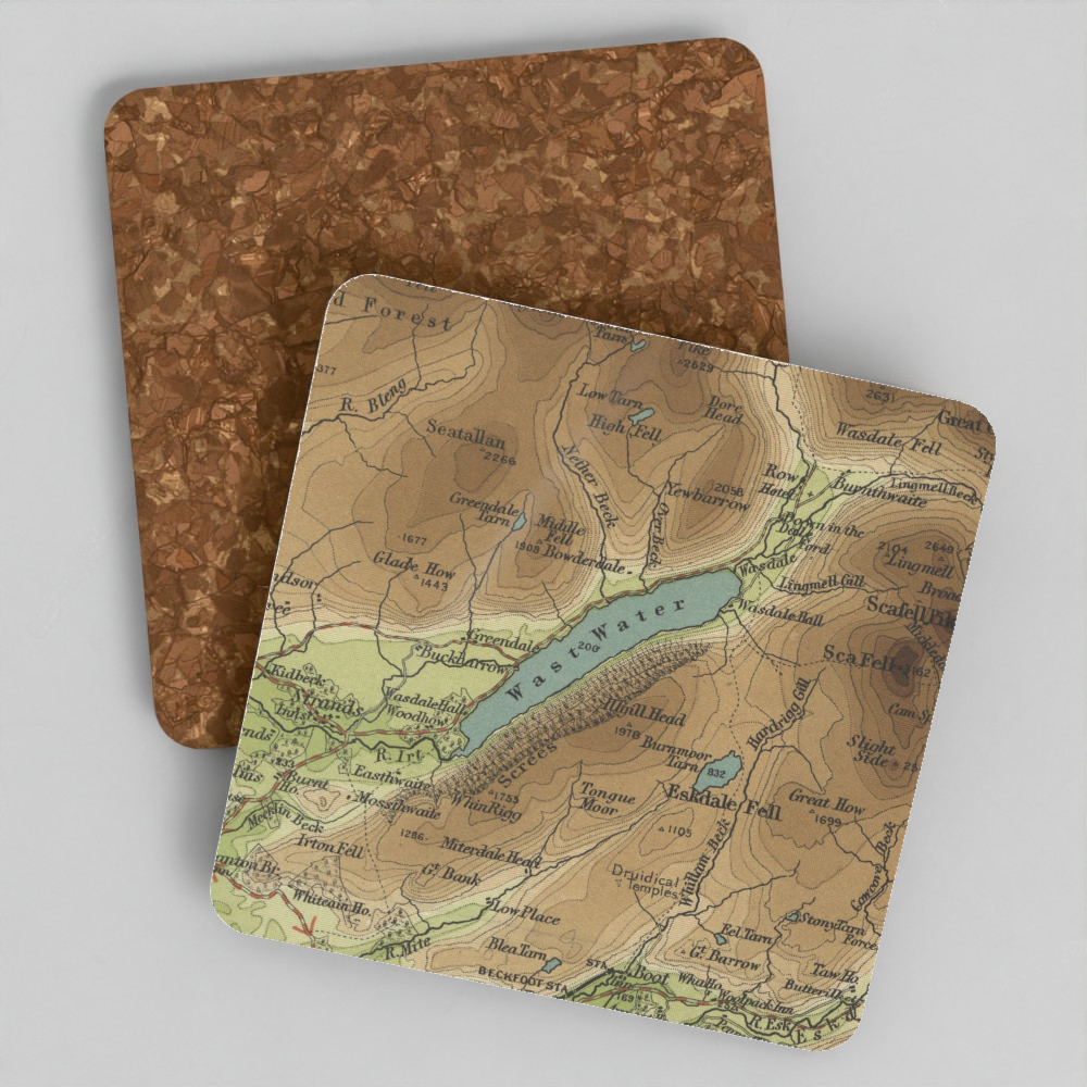 Wastwater historic map coaster, Bartholomew Half-Inch, 1903