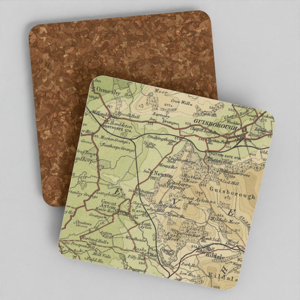 Roseberry Topping historic map coaster, Bartholomew Half-Inch, 1904