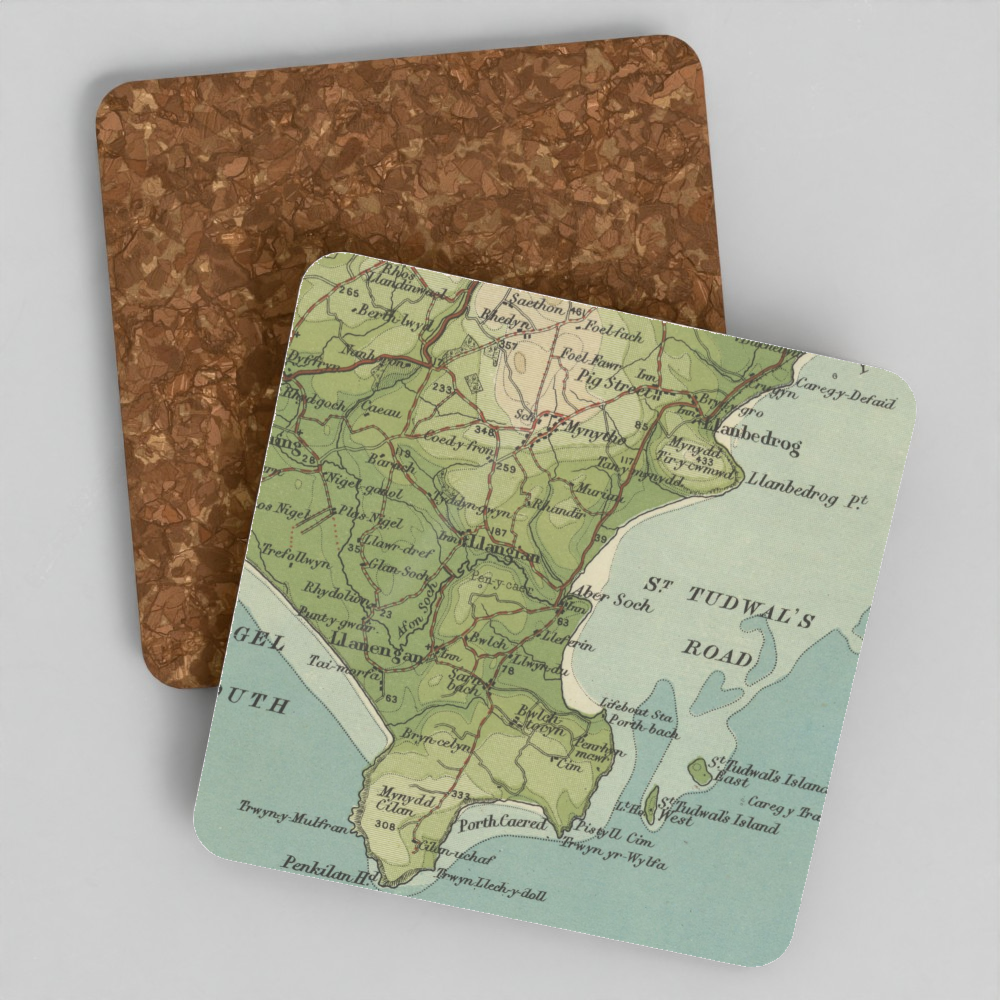Abersoch historic map coaster, Bartholomew Half-Inch, 1904