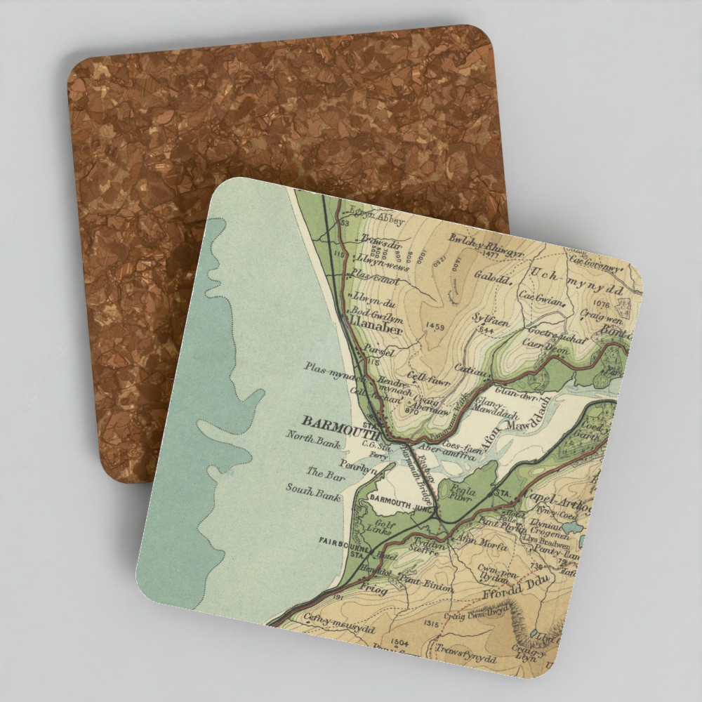 Barmouth historic map coaster, Bartholomew Half-Inch, 1905
