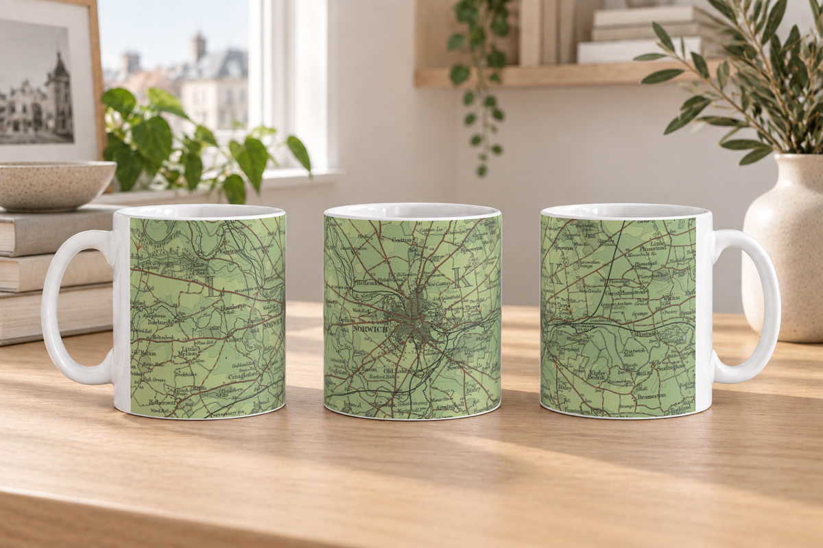 Norwich historic map mug, Bartholomew Half-Inch, 1903