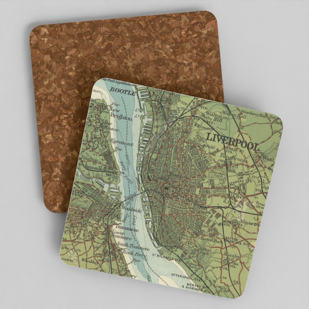Liverpool historic map coaster, Bartholomew Half-Inch, 1904