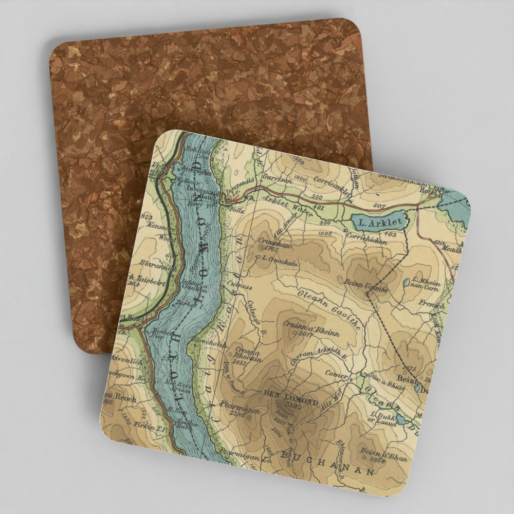 Ben Lomond historic map coaster, Bartholomew Half-Inch, 1903