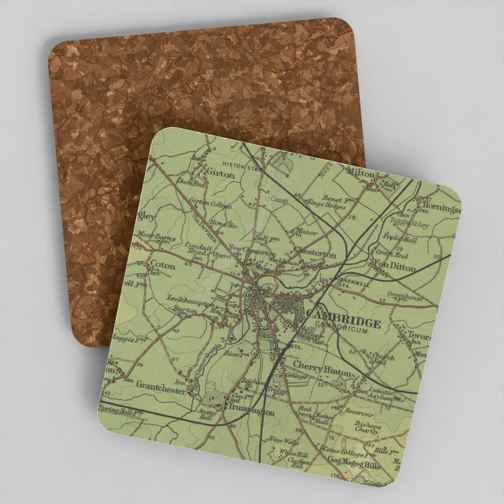 Cambridge historic map coaster, Bartholomew Half-Inch, 1902