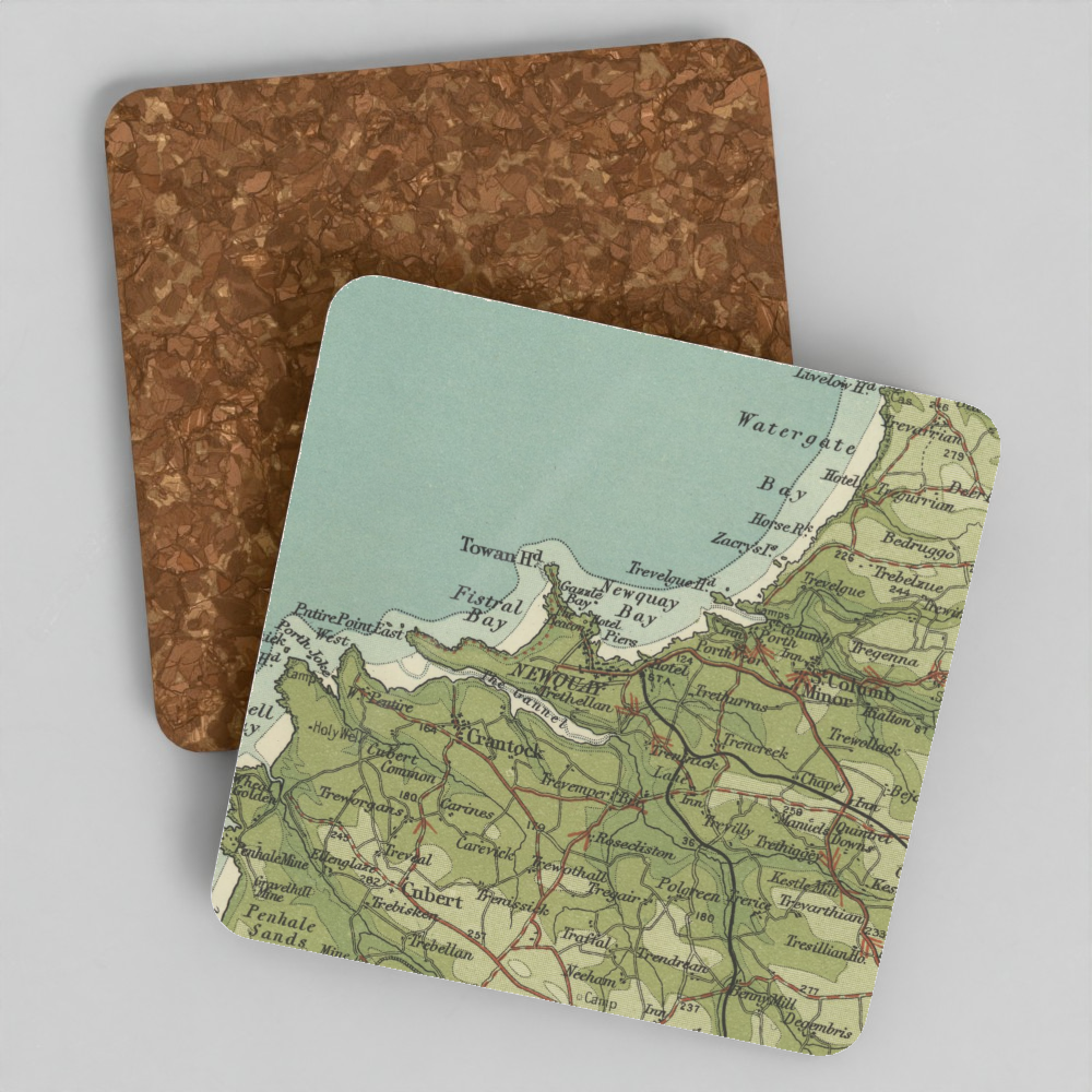 Newquay historic map coaster, Bartholomew Half-Inch, 1903