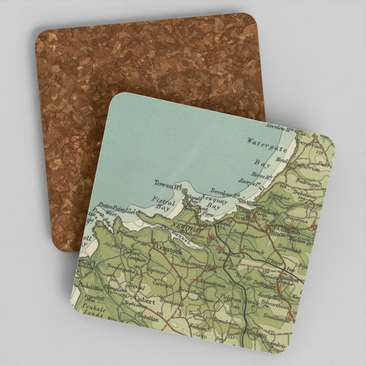 Newquay historic map coaster, Bartholomew Half-Inch, 1903