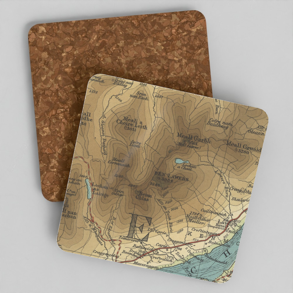 Ben Lawers historic map coaster, Bartholomew Half-Inch, 1903