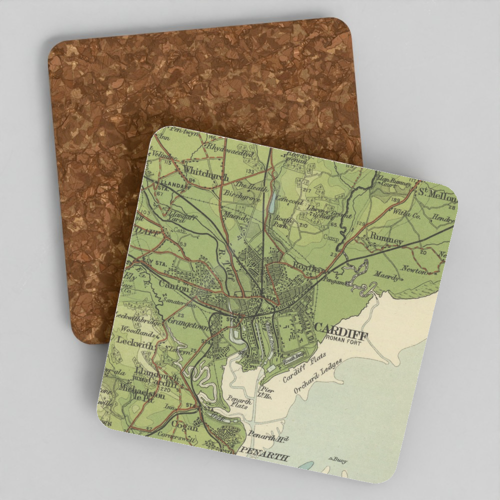 Cardiff historic map coaster, Bartholomew Half-Inch, 1904