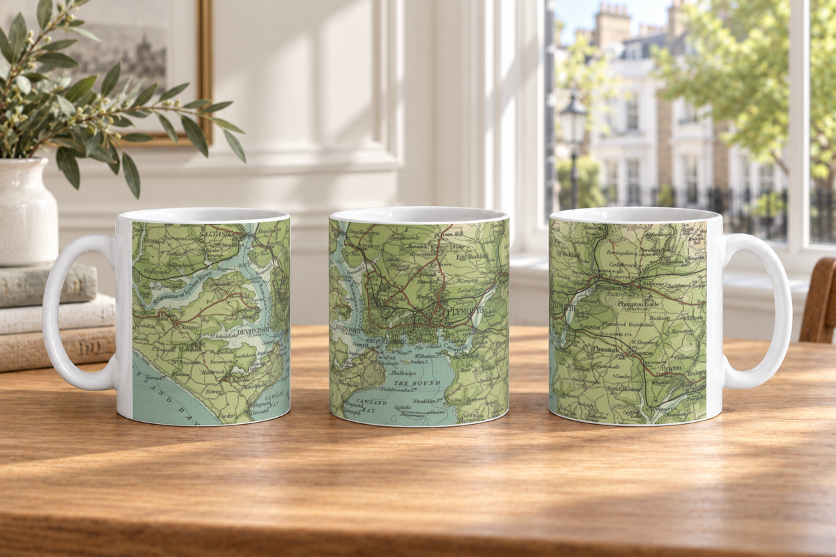 Plymouth historic map mug, Bartholomew Half-Inch, 1903