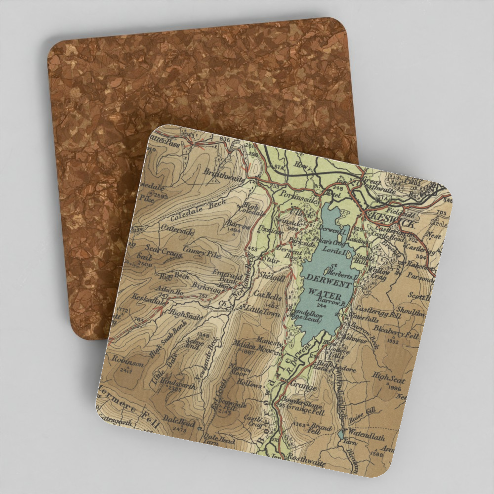 Cat Bells historic map coaster, Bartholomew Half-Inch, 1903
