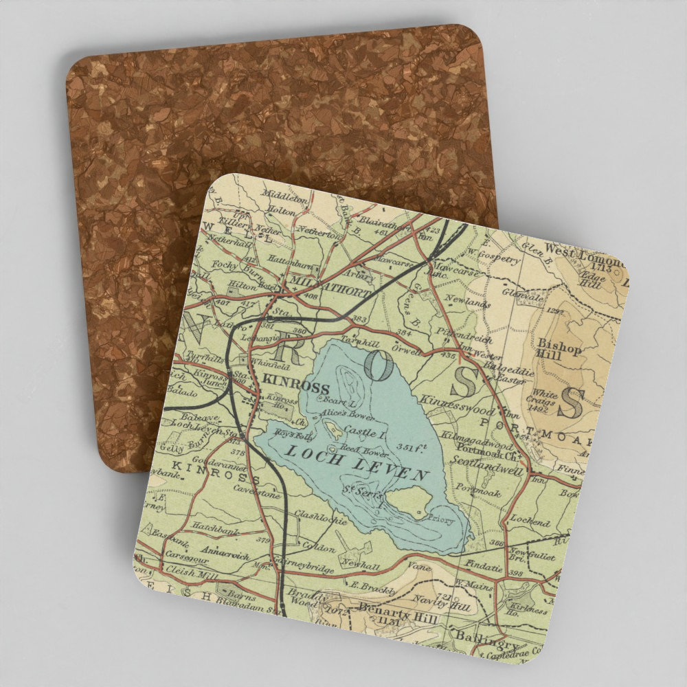 Loch Leven historic map coaster, Bartholomew Half-Inch, 1903