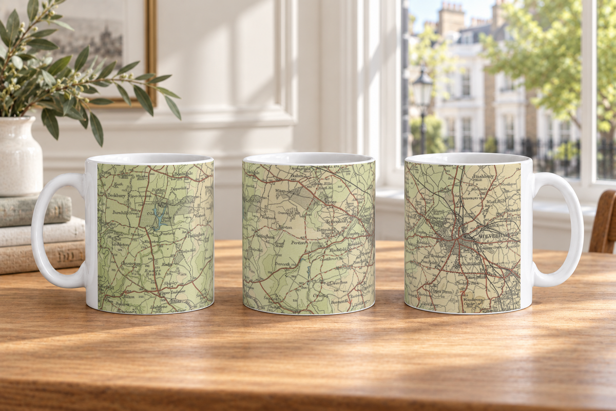Wolverhampton historic map mug, Bartholomew Half-Inch, 1903