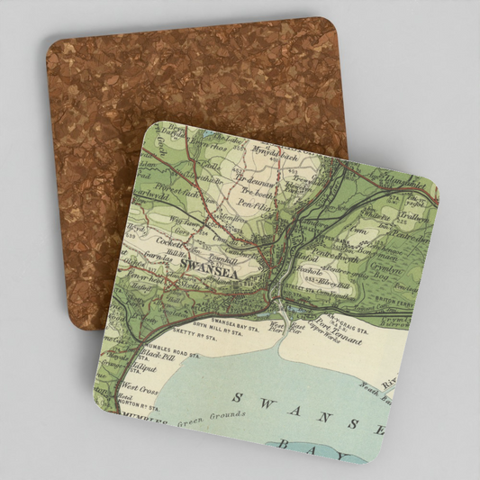 Swansea historic map coaster, Bartholomew Half-Inch, 1904