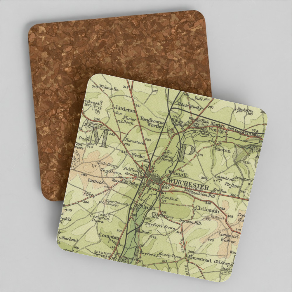 Winchester historic map coaster, Bartholomew Half-Inch, 1902