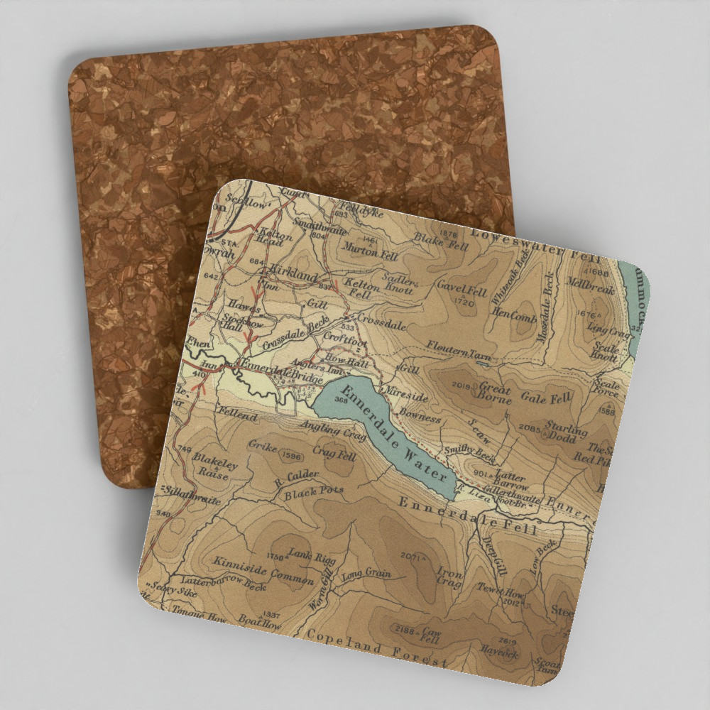 Ennerdale Water historic map coaster, Bartholomew Half-Inch, 1903