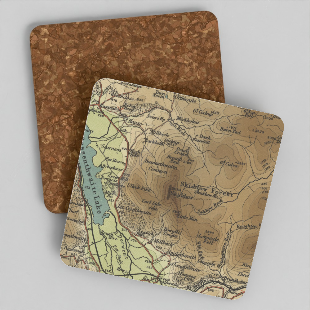 Skiddaw historic map coaster, Bartholomew Half-Inch, 1903