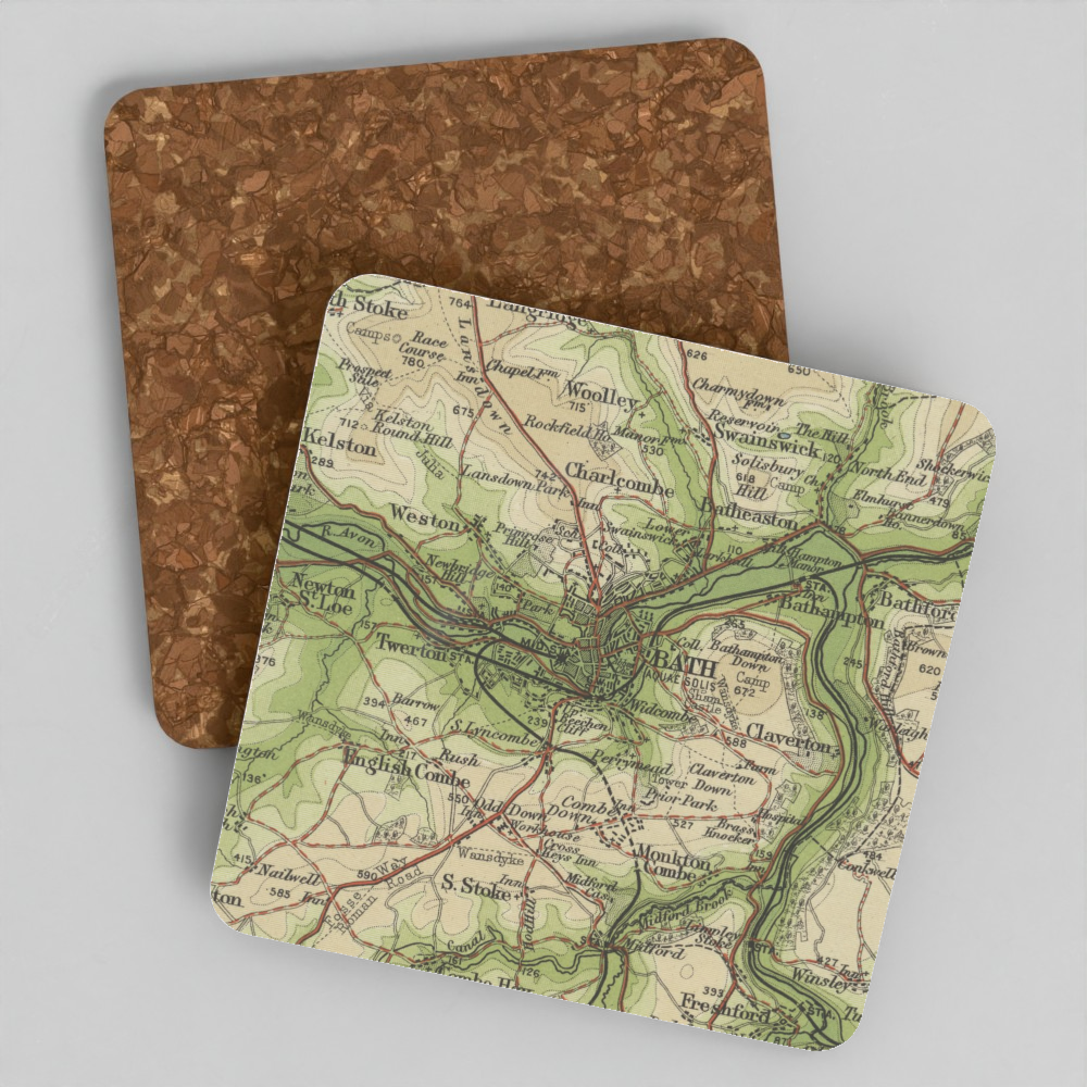 Bath historic map coaster, Bartholomew Half-Inch, 1904