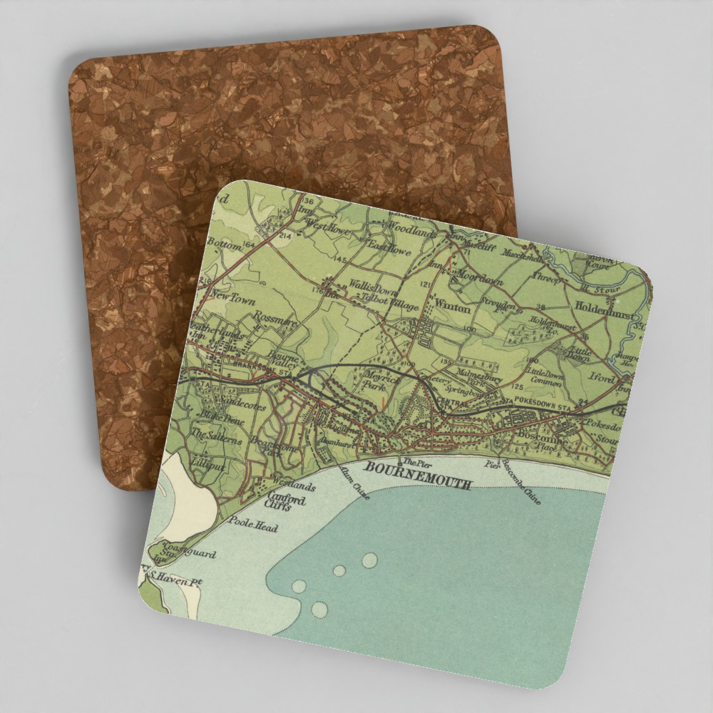 Bournemouth historic map coaster, Bartholomew Half-Inch, 1902