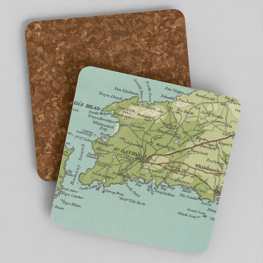 St Davids historic map coaster, Bartholomew Half-Inch, 1903