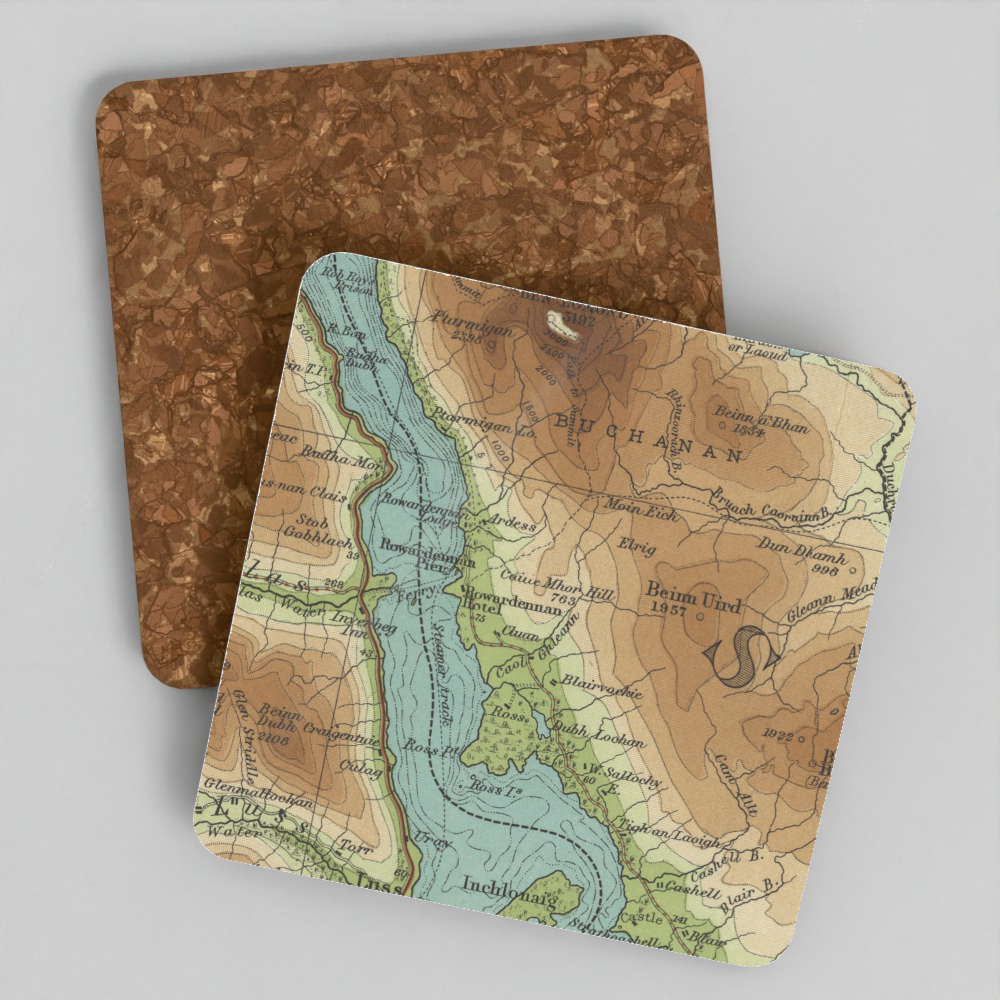 Loch Lomond historic map coaster, Bartholomew Half-Inch, 1902