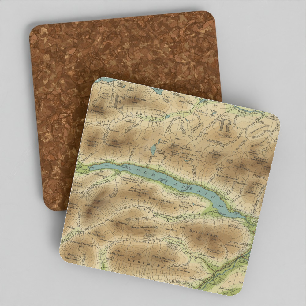 Loch Arkaig historic map coaster, Bartholomew Half-Inch, 1904