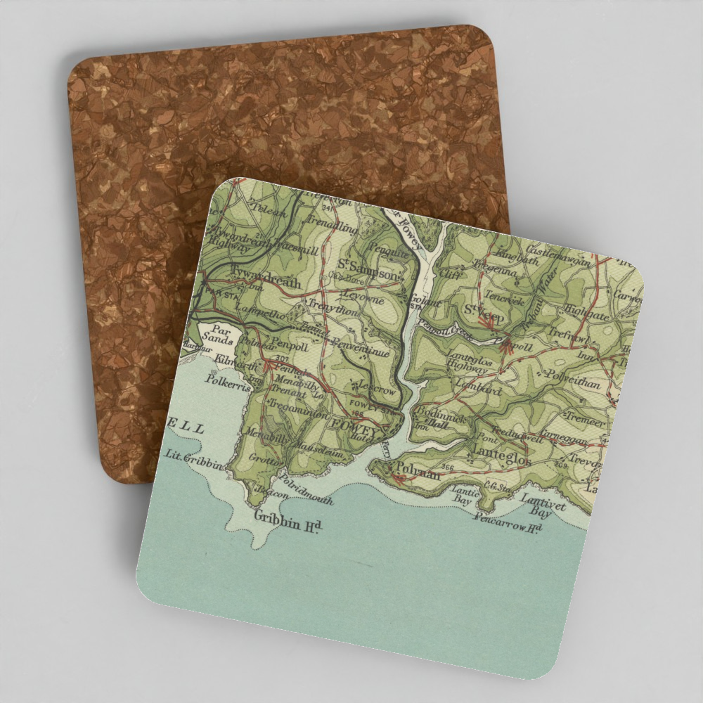 Fowey historic map coaster, Bartholomew Half-Inch, 1903